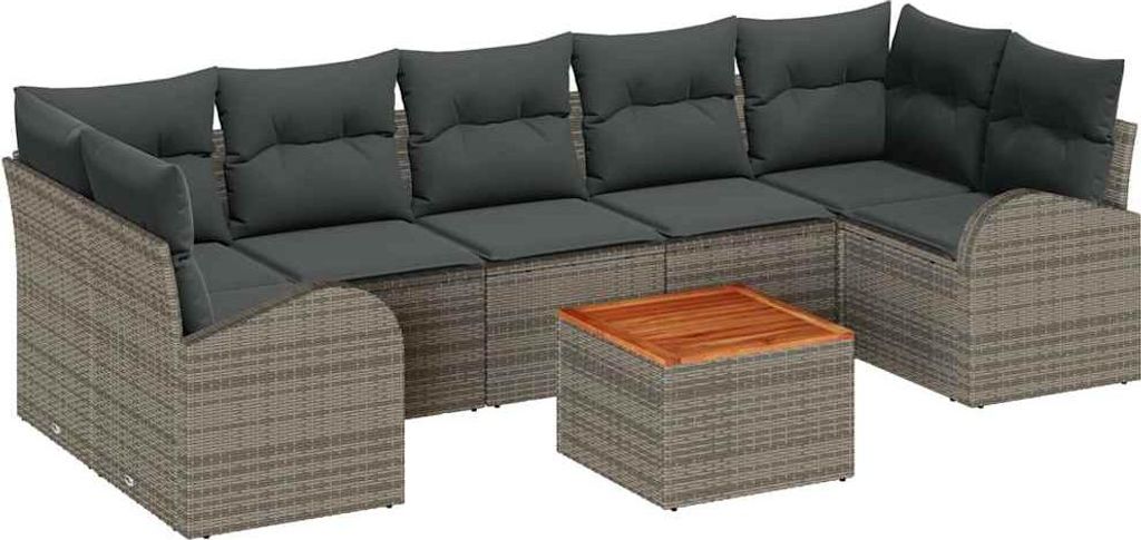 "2026 Aktion" Gartensofa-set - elegantes Design - Sitzgruppe mit Sofa, Tisch - mit Speicher 8 pcs Grau Poly-Rattan - Terassenmöbel NeuMöbel901113