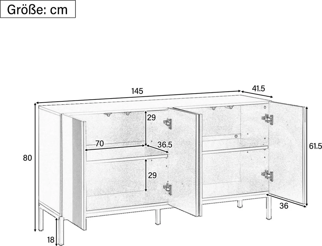 Commode Push-to-Open avec Portes Vitrées, Sideboard Design Noir - 4