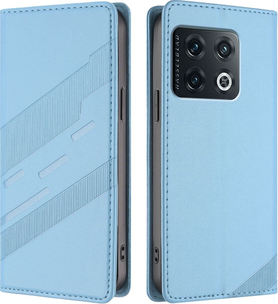 Hülle für OnePlus 10 Pro, Kunstleder Brieftaschen Handyhülle mit Kartenfach und Standfunktion Hellblau