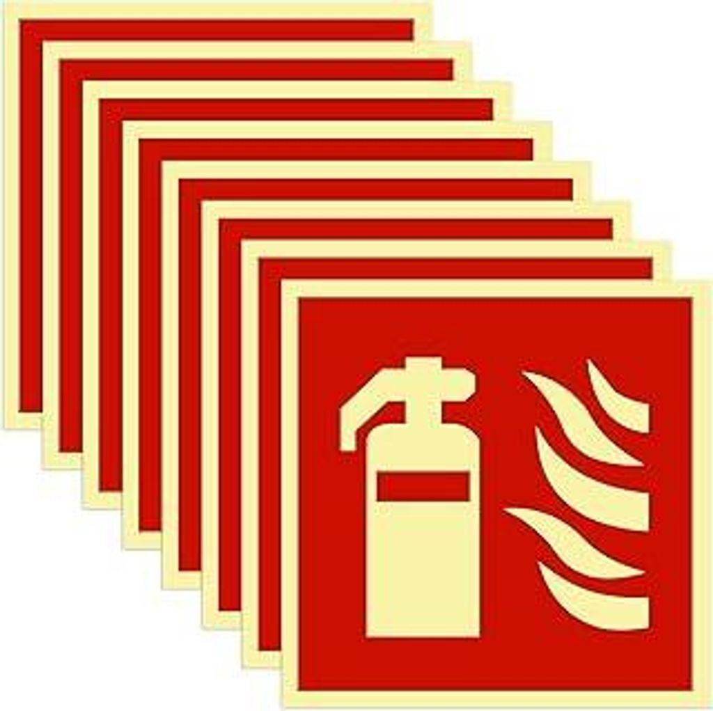 JIZZU 8 Stück Feuerlöscher Schild, 15 x 15 cm PVC Nachleuchtend Selbstklebende Brandschutzschild, Selbstklebend Brandschutzzeichen nach ISO für ...