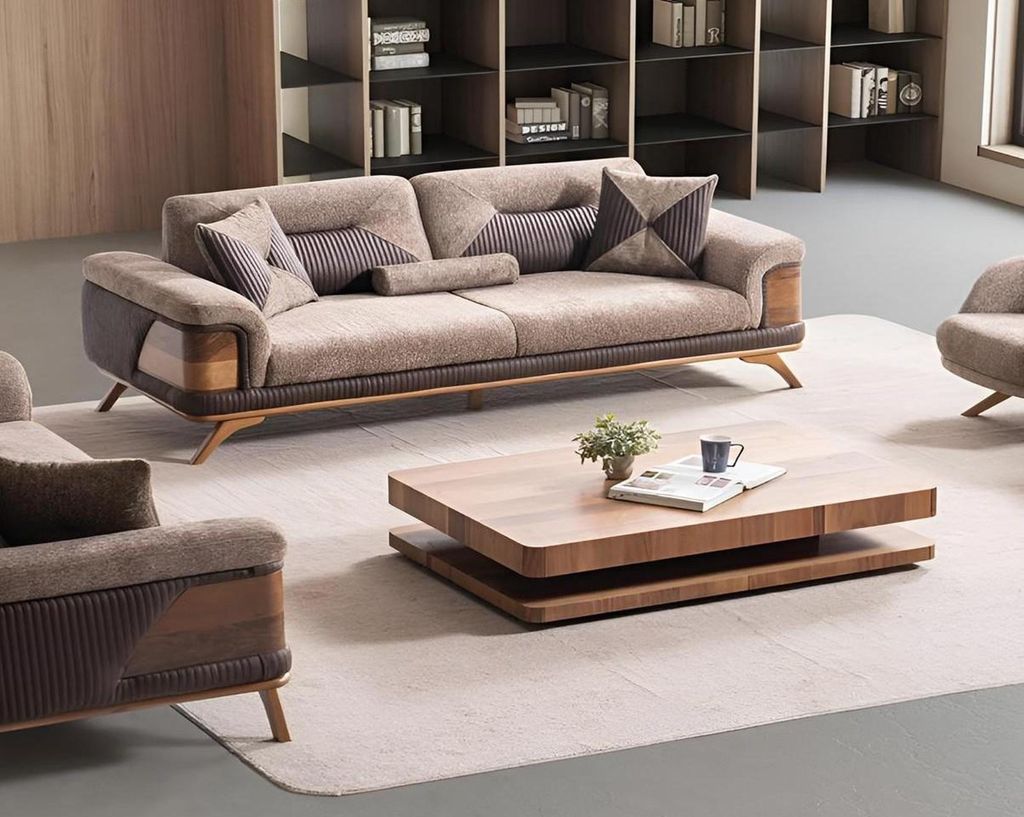 s 3-Sitzer Sofa mit einzigartigem Design und natürlichem Holz