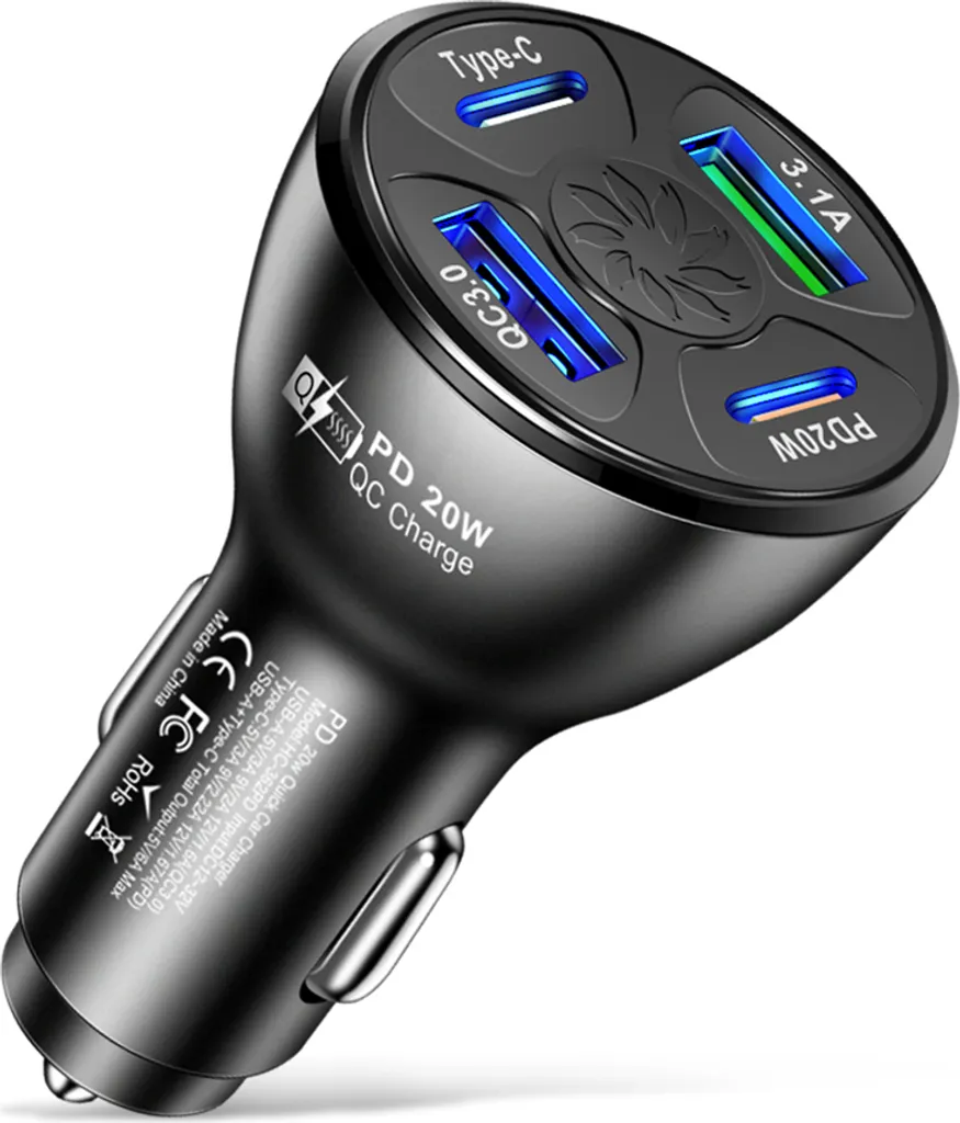 Caricabatterie Auto Rapido 20W per Famiglia | Doppia Porta USB Nero