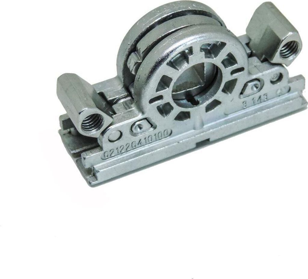 A close-up studio shot of a metal mechanical component.