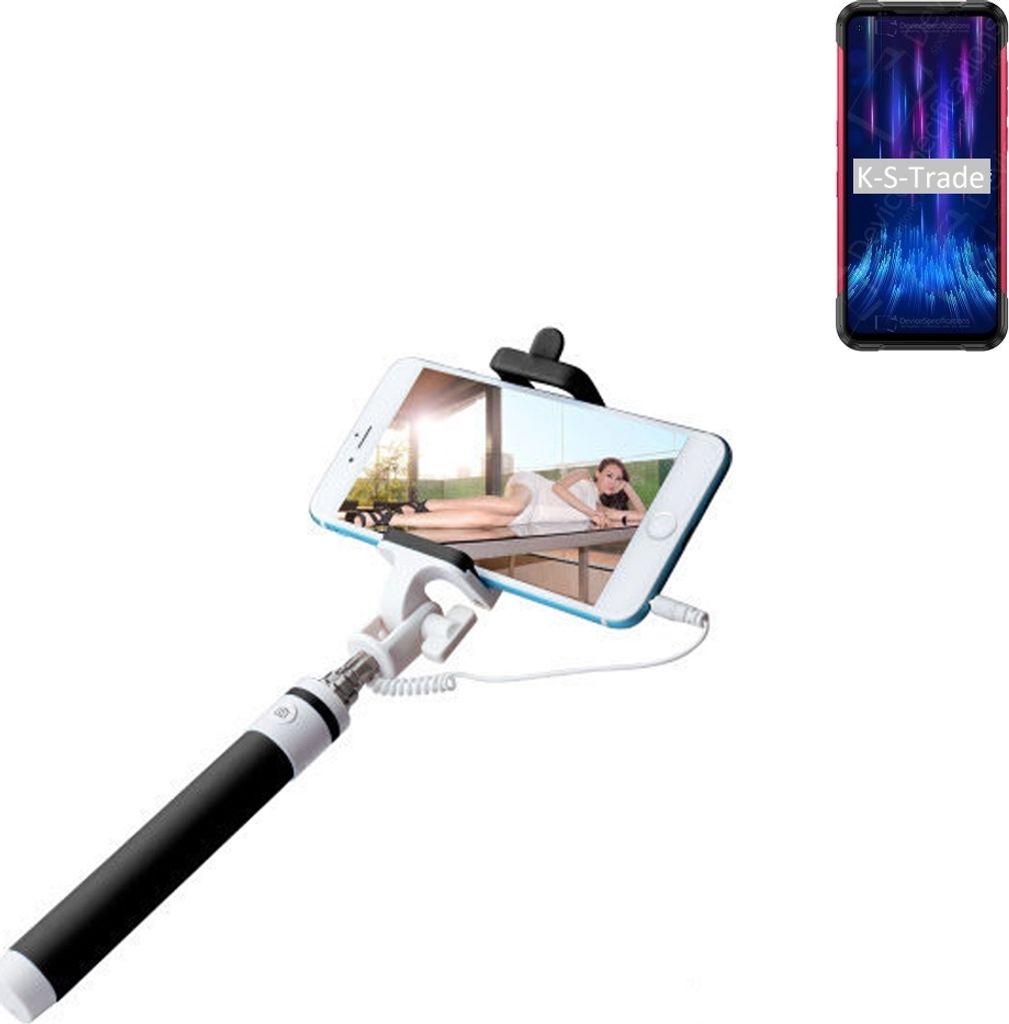 K-S-Trade Selfie Stick kompatibel mit Doogee S97 Pro Selfiestick kabelgebunden Monopod mit Kabel Stab Stange Selfportrait Handheldstick schwarz 1x