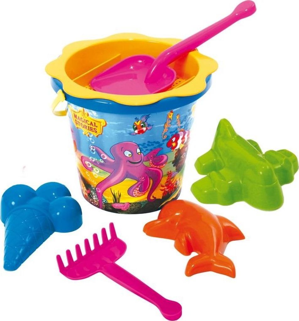 Sandspielzeug Set Schaufel Rechen Eimer Förmchen Sieb IML Kinder Eimergarnitur 7-tlg.