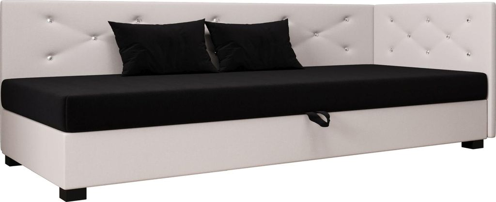 AURA SOFA Boxspringbett OLET PLUS 100x195 Komplett-Set mit Bonell Matratze, Polsterbett mit Bettkästen - Hellbeige/Schwarz, SAWANA 01/14