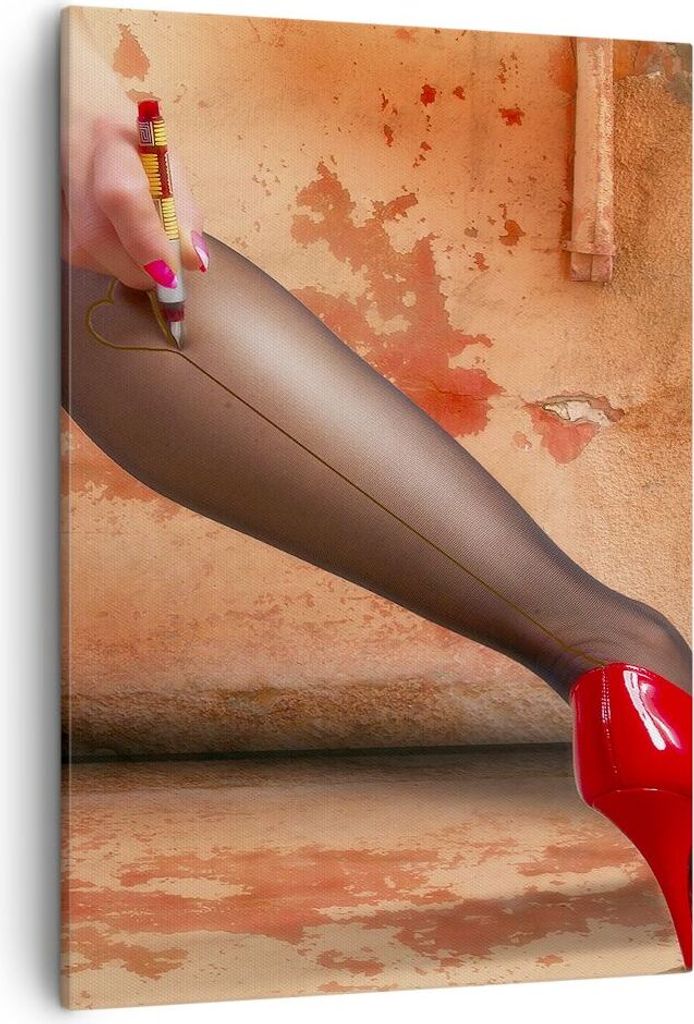 Bild auf Leinwand - Leinwandbild - Einteilig - Bein Strumpf Mode Ferse - 50x70cm - Wand Bild - Wanddeko - Wandbilder - Leinwanddruck - Wanddekorati...