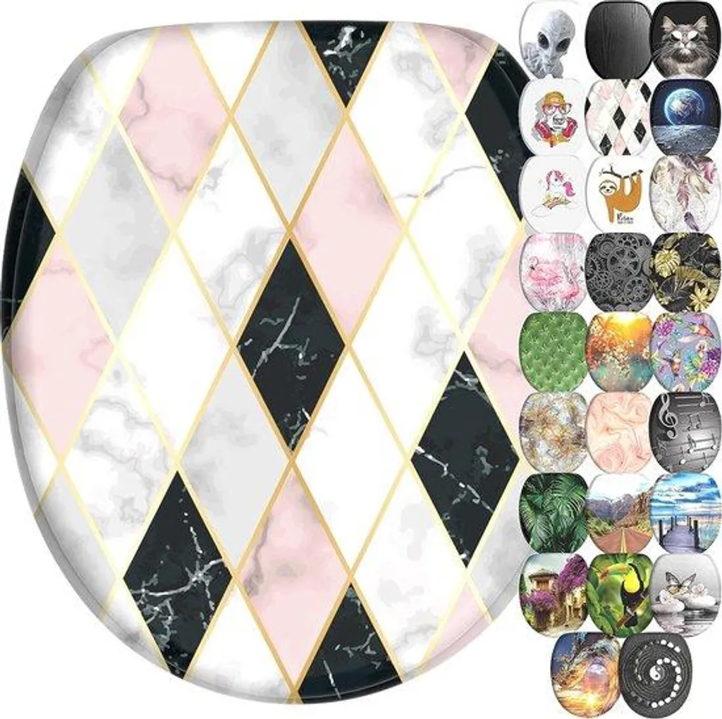 Siège WC anti-bruit bois motif diamant : fini les claquements de lunette
