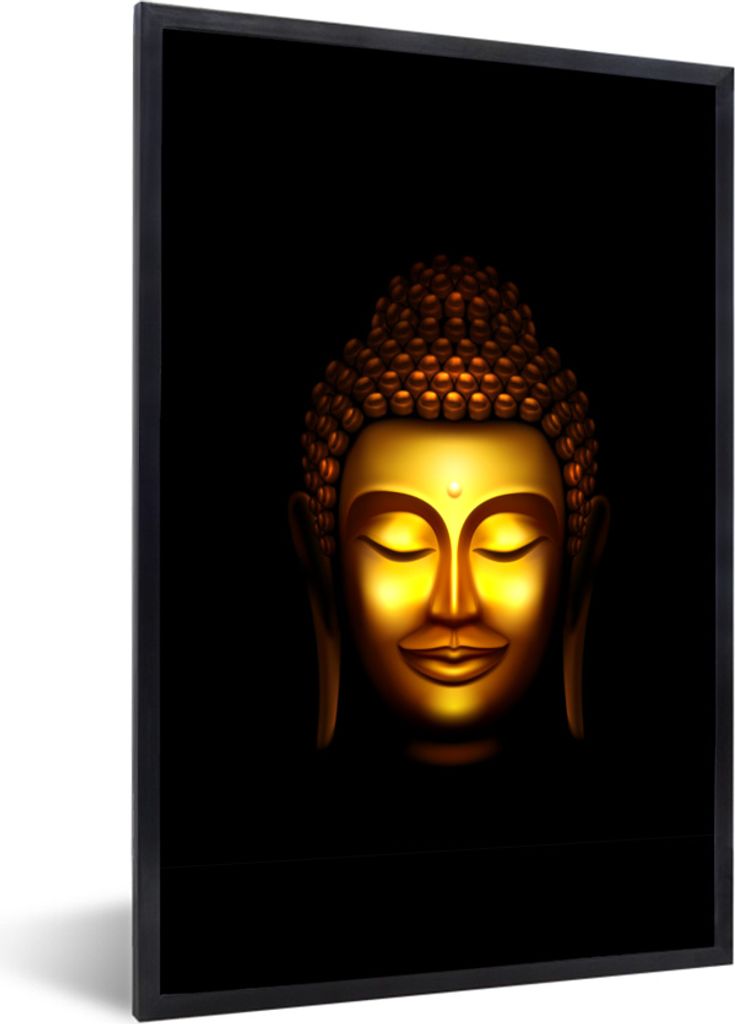 MuchoWow MuchoWow Gerahmtes Poster Buddha - Kopf - Gold 40x60 cm - Poster mit zchwarzem Bilderrahmen - Papierdruck - Wandbilder