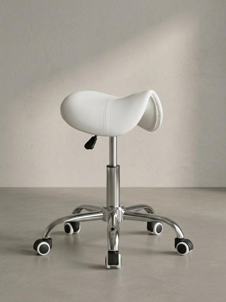 Sattelhocker "Bevano", höhenverstellbar, 100 kg Belastbarkeit. Weiß, 60x60x60 cm | Kadima Design