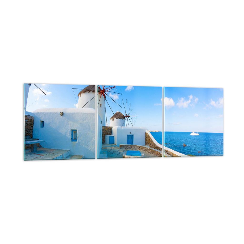 Bilder auf glas - Griechenland Insel Küste Haus - 120x40cm - Glasbilder - Wandbilder - Kunstdruck - zum Aufhängen bereit - Wanddekoration aus Gla...