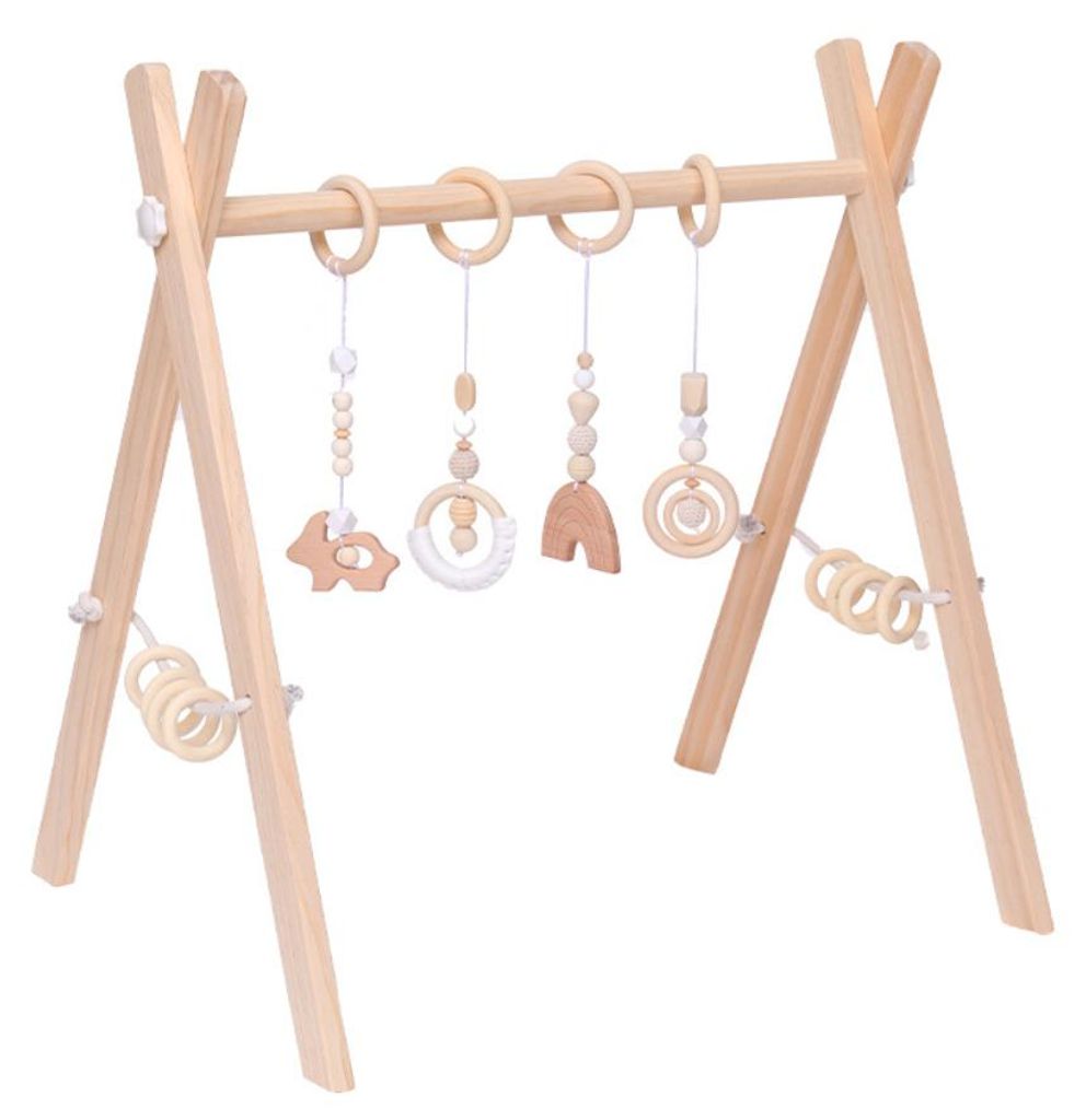 Holz-Babygym Lernständer mit handgefertigten Anhängern – Produktbild 