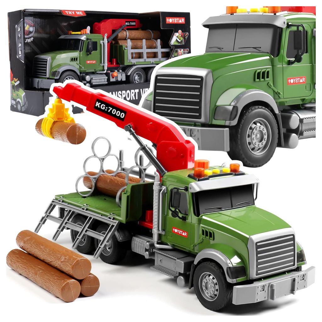 Malplay Lastwagen mit Kran Holzballen Light Sound Moving Produktbild 