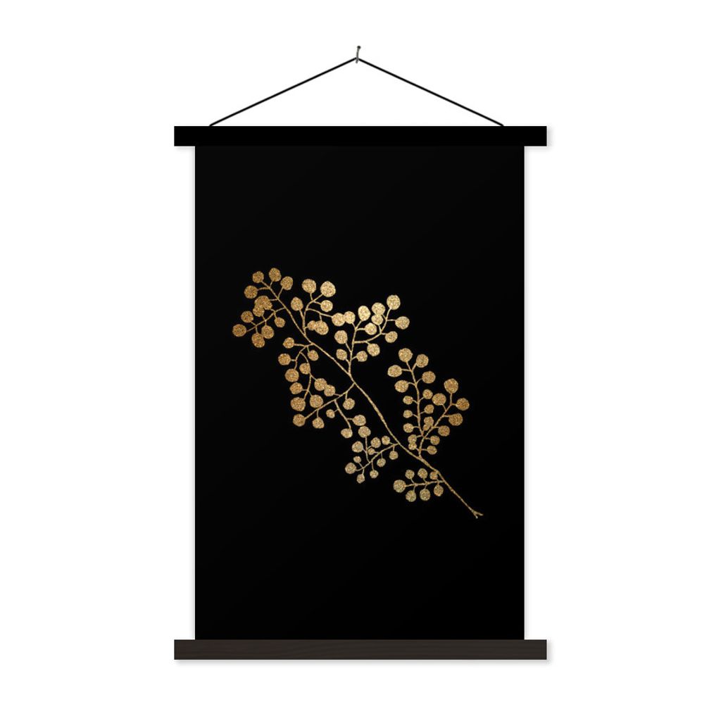 MuchoWow Textilposter Gold - Blätter - Zweig 120x180 cm mit schwarzem Rahmen - Fotos