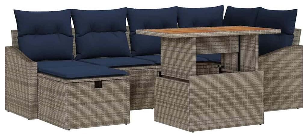 Eleganten-Stil Garten-Sofa-Set 1 PC - Gartenlounge-Set - Sitzgruppe - 7 pcs Grau Poly-Rattan - Gartenmöbelgarnituren - Möbel26
