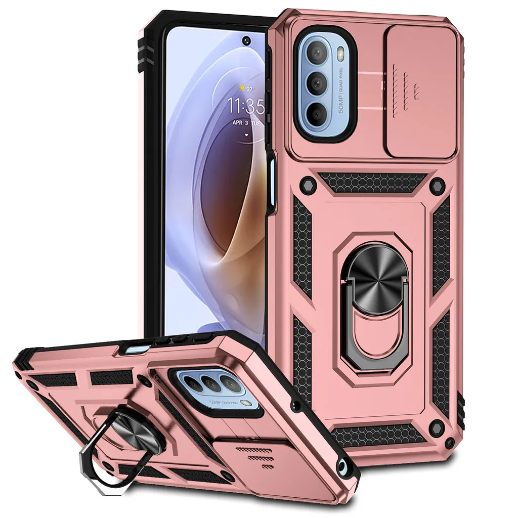 JIAFEI Cover Armor per Motorola Moto G84 5G, Custodia TPU+PC Antiurto con Scorrevole Protezione Fotocamera Cover con 360° Anello Supporto, Argento