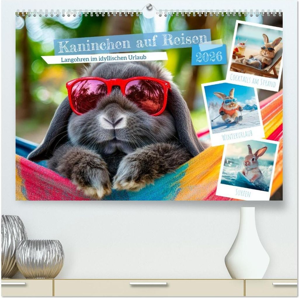 Kaninchen auf Reisen (hochwertiger Premium Wandkalender 2026 DIN A2 quer), Kunstdruck in Hochglanz