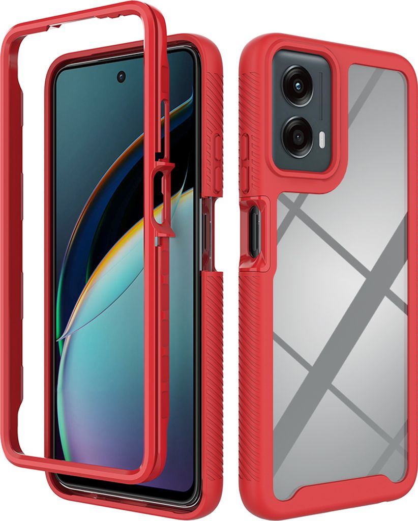 Moto G 5G 2024 Hülle, Hybrid Transparente Rückseite TPU Bumper Stoßfest Schutzhülle für Motorola Moto G (2024) Rot