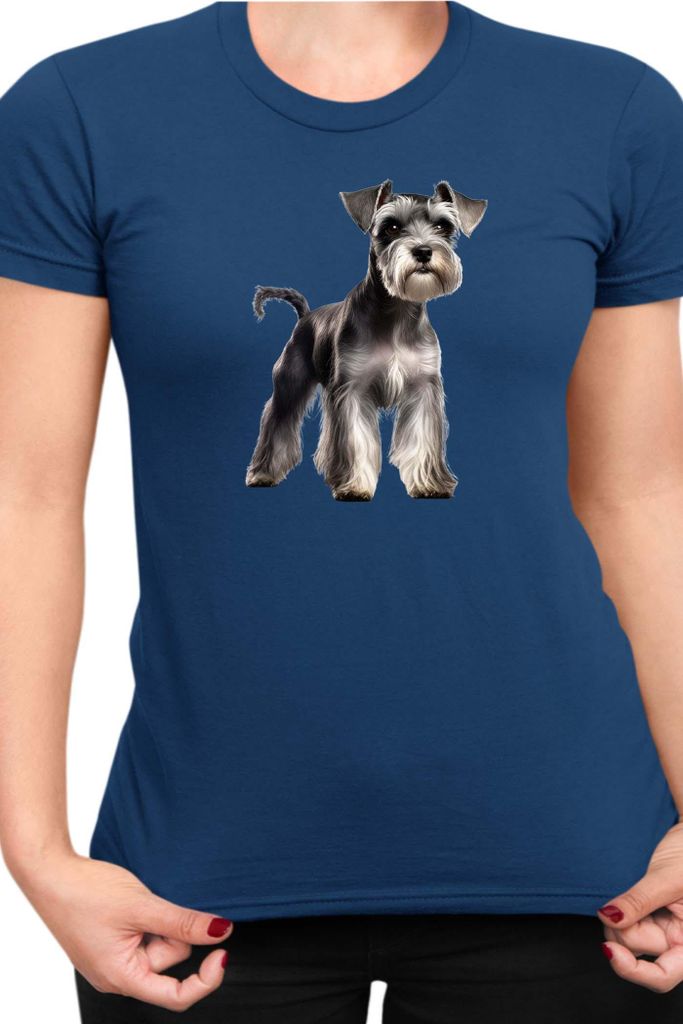 Damen T-Shirt Dogs Breeds Miniature Schnazuer Dog Breed 005, Lady L / Dunkelblau