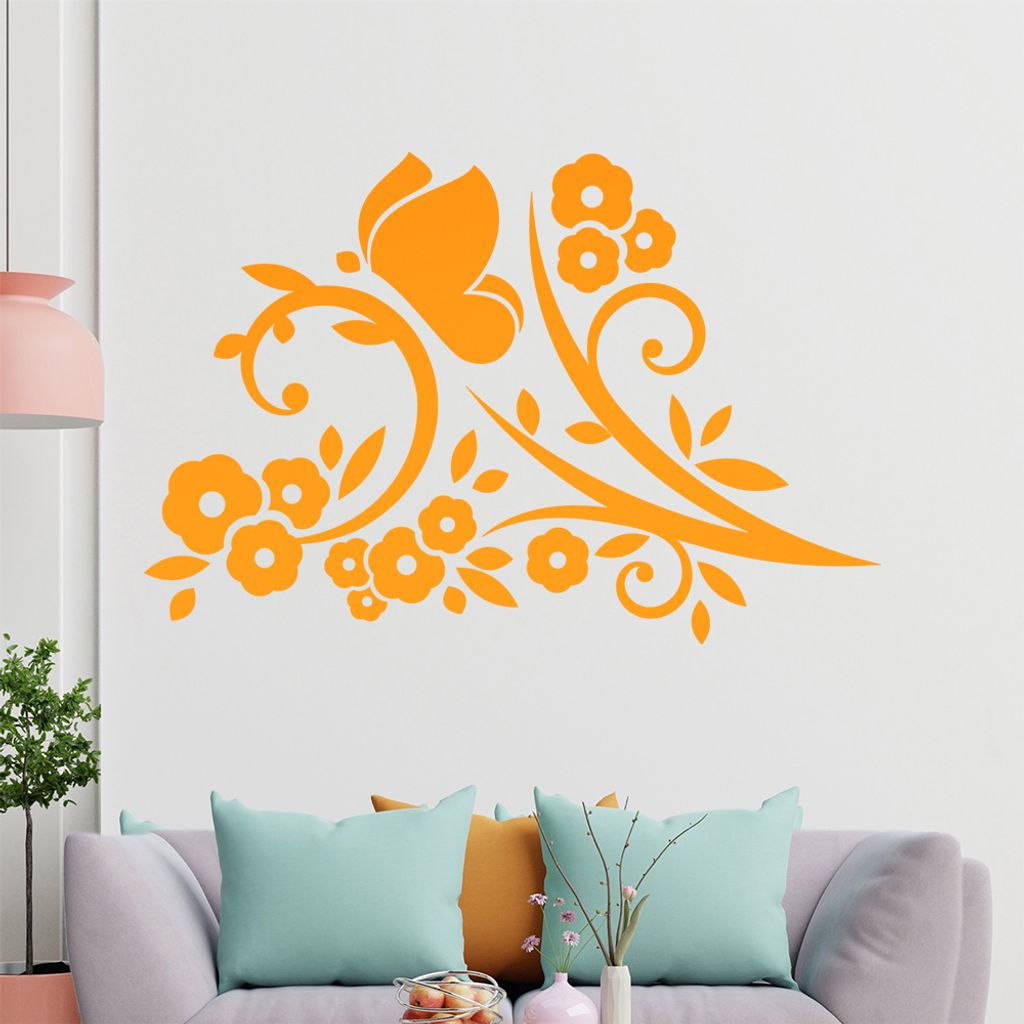 Falter Schmetterling Blüte Wandtattoo in 6 Größen - Wandaufkleber Wall Sticker - Dekoration, Küche, Wohnzimmer, Schlafzimmer, Badezimmer