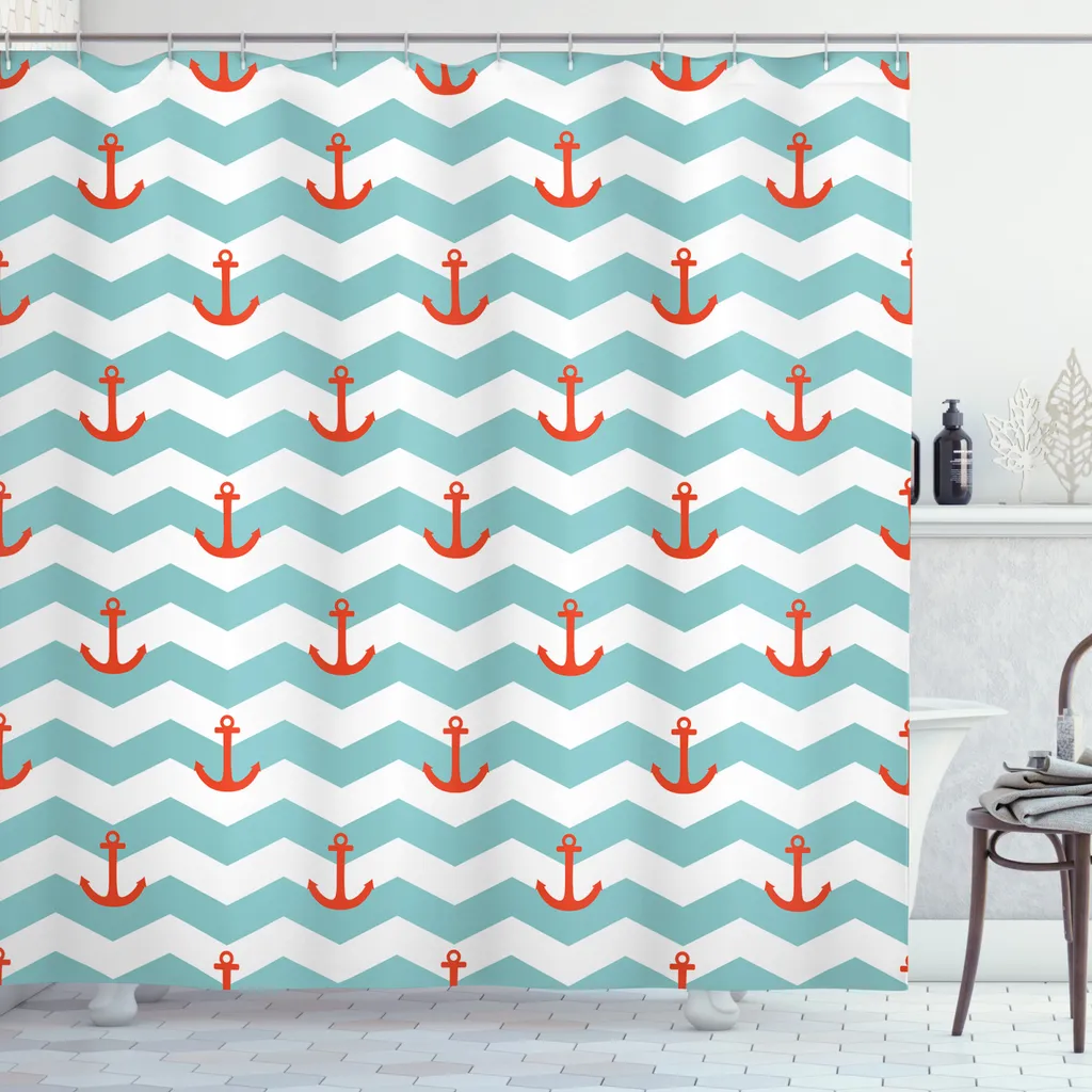 Rideau de douche marin ABAKUHAUS 175x240 cm turquoise et rouge opaque