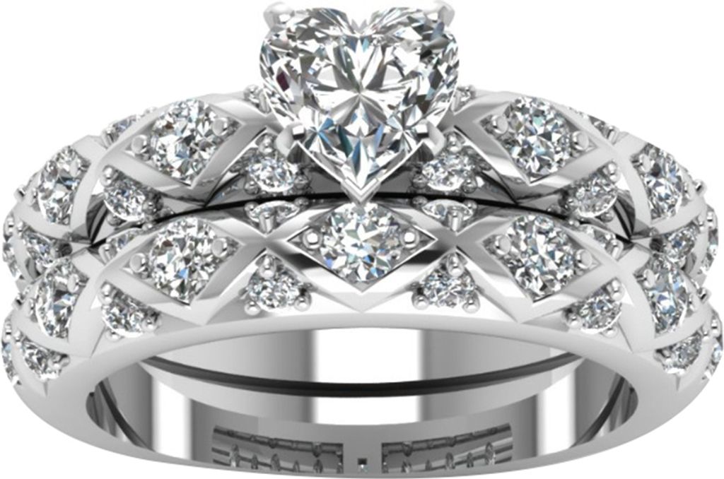 r Damen-Ring mit Zirkonia, Herz-Rhombus, Hochzeit, Verlobung, Schmuck, Geschenk-Silber + Weiß,US 8