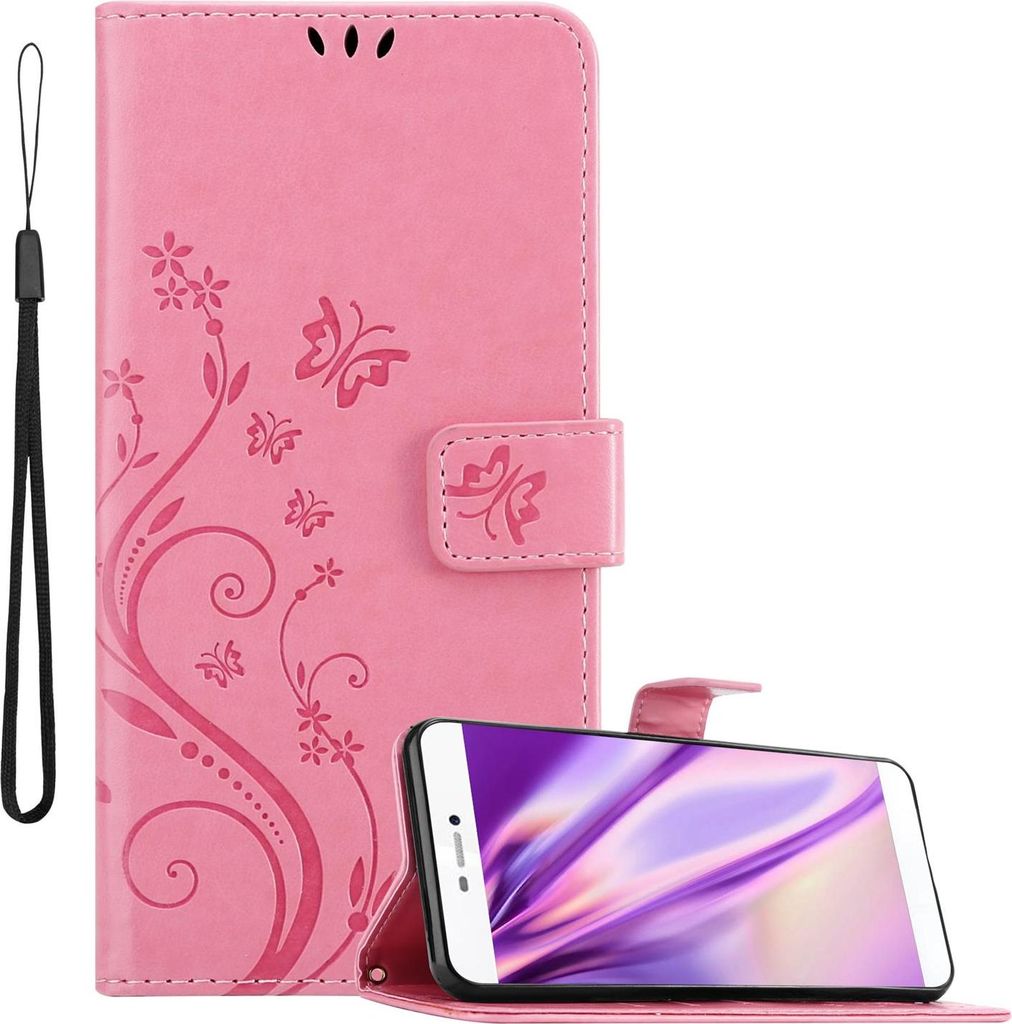 Cadorabo Hülle für Huawei P8 Schutz Hülle in Rosa Schutzhülle Handy Hülle Etui Case Blumen Flower