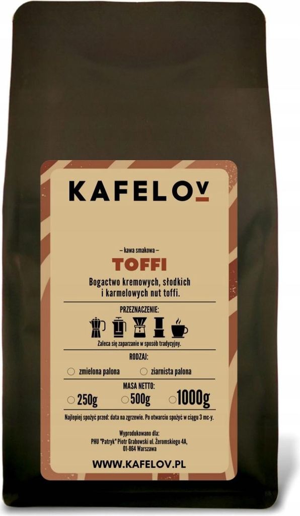 KAFELOV | Kaffeebohnen TOFFI - 250g - Aromatische Mischung - 100% Arabica - Karamellgeschmack