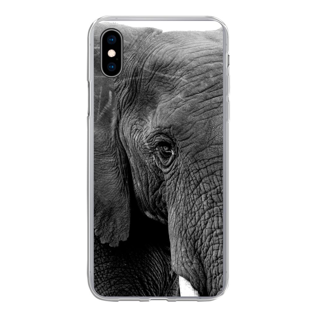 MuchoWow Handyhülle Schutzhülle Hülle für iPhone Xs Elefant - Tiere - Schwarz - Weiß - Natur Silikon Softcase Handy Hülle - Handytasche