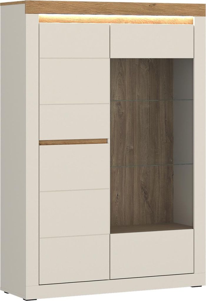 Vitrine NAXXAR mit Beleuchtung, Softclose, 2 Glasböden, Cashmir, Stone Eiche