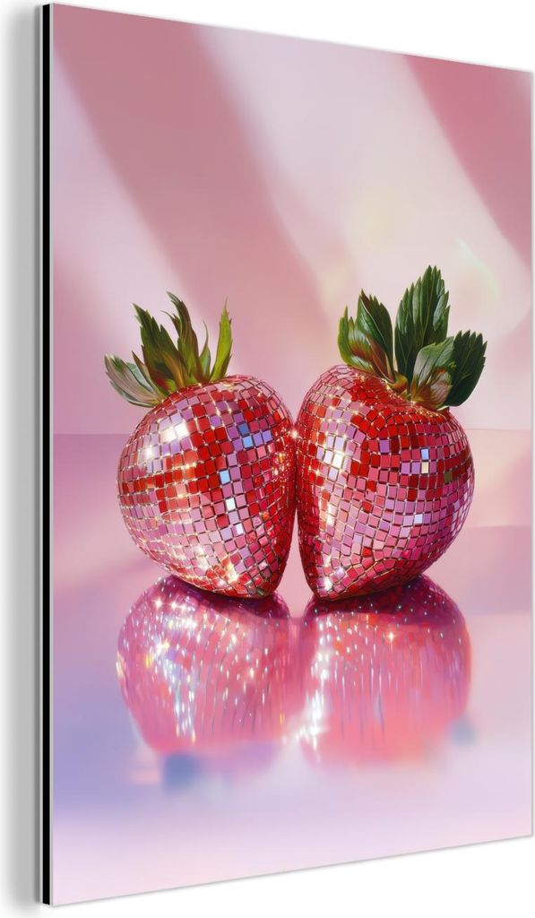 MuchoWow Wanddekoration Metall Metallbild Wandkunst 30x40 cm Disco - Obst - Glitzer - Erdbeere MuchoWow Aluminium Gemälde - Bilder