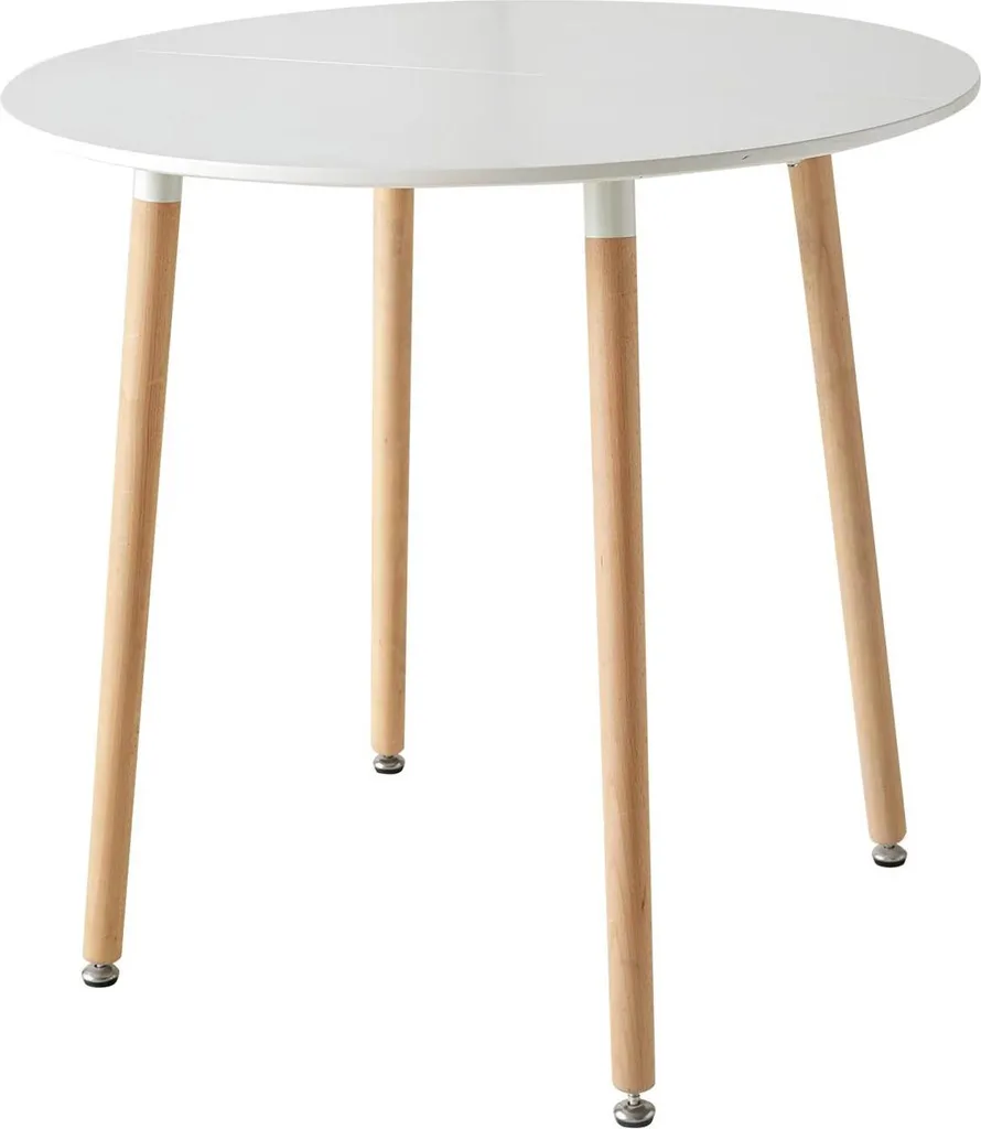 Table ronde bois massif hêtre et plateau blanc design moderne épuré
