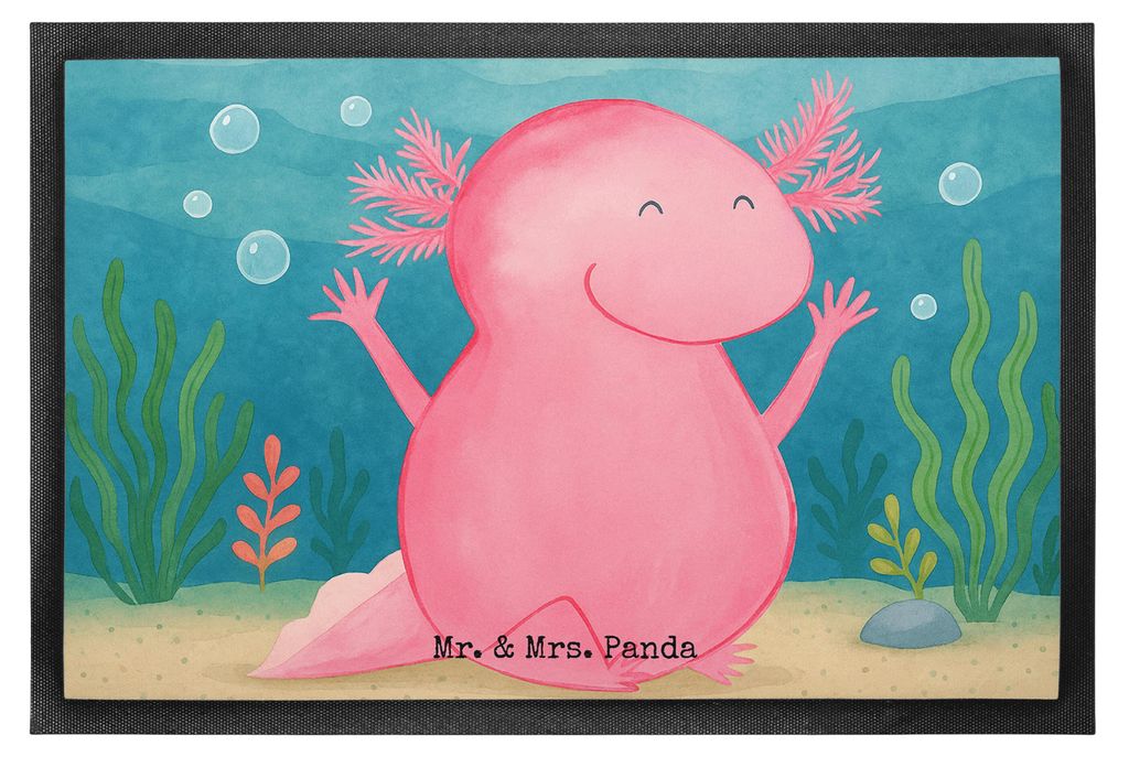 Mr. & Mrs. Panda fußmatte Axolotl Hurra Design 60 x 90 cm - Weiß - Geschenk, Bodenvorleger, Motivation, Sauberlaufmatte, Fröhlich, Schmutzfangma...