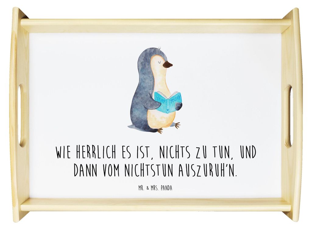 Mr. & Mrs. Panda Tablett Pinguin Buch - Weiß - Geschenk, Urlaub, für bett, betttablett, Ferien, serviertablett holz, Holztablett, sofatablett