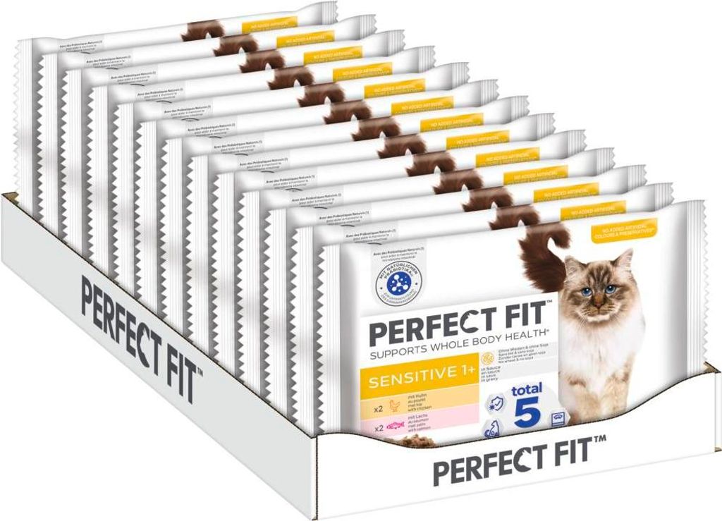 PERFECT FIT™ Katze Portionsbeutel Sensitive mit Huhn und Produktbild 