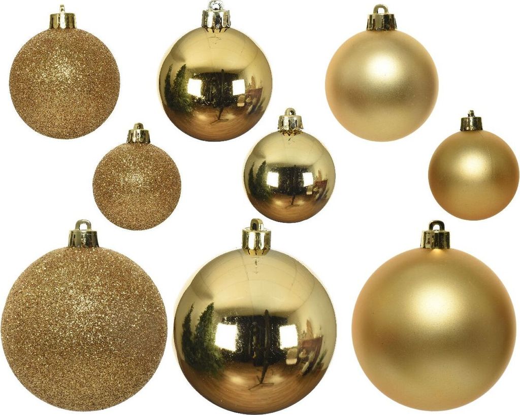 Weihnachtskugeln Kunststoff Mix 4-6cm 30er Set - Hellgold Produktbild 
