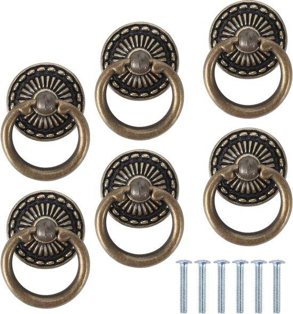 Pomelli ad anello per mobili vintage - 6 pezzi - ottone - Immagine del prodotto 