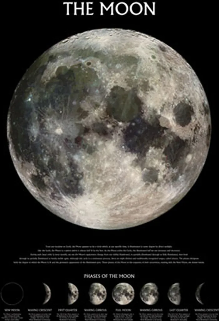 Poster Lune Haute Définition et Suspension en Bois de Pin Naturel de 61cm