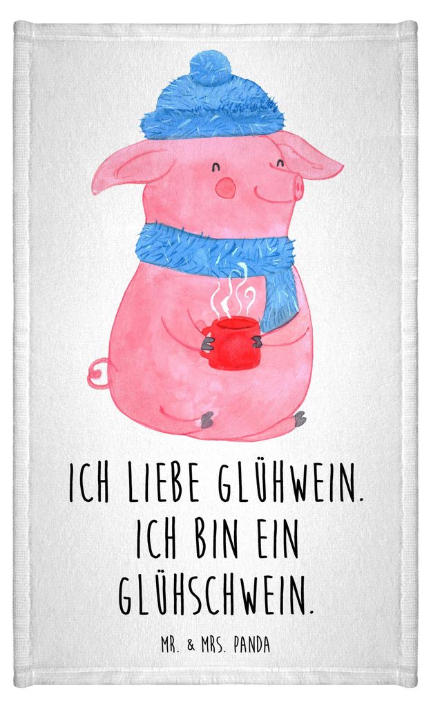 Mr. & Mrs. Panda Gästehandtuch Schwein Glühwein - Weiß - Geschenk, Weihnachtsmarkt, Weihnachten, 30x50, handtuch gäste wc, Glühschwein, Frotte...