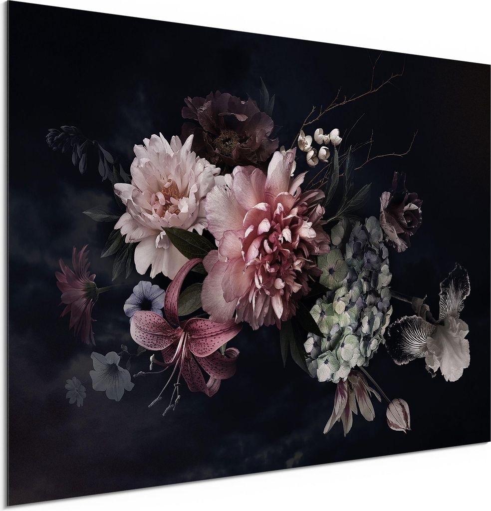 DEQORI Alu-Dibond Bild Weiß 60x40 cm 'Blühende Pracht' Wandbild Metall dünn Design