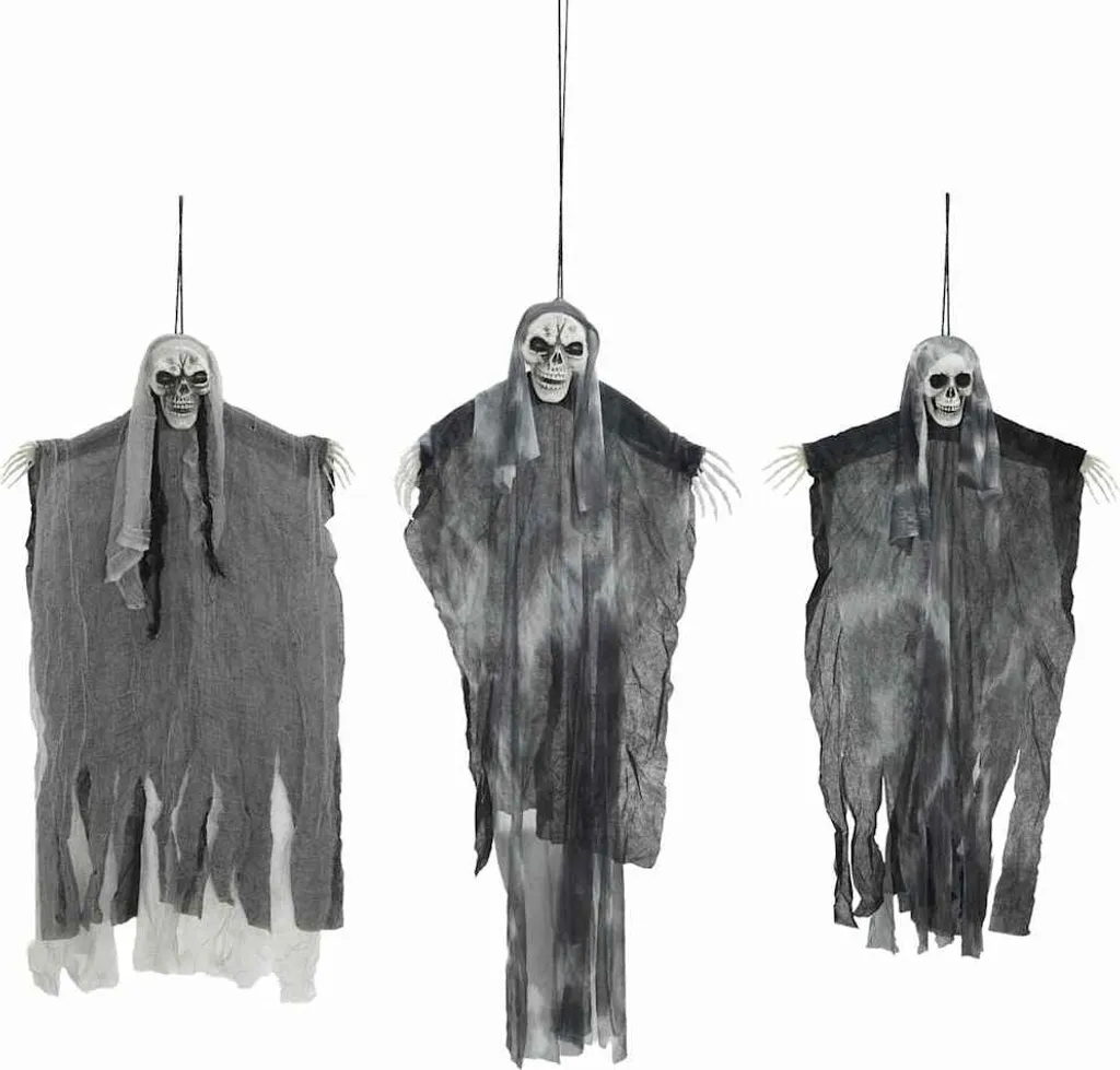 Ambiance Maison Hantée avec 3 Fantômes noirs suspendus 110 cm Halloween