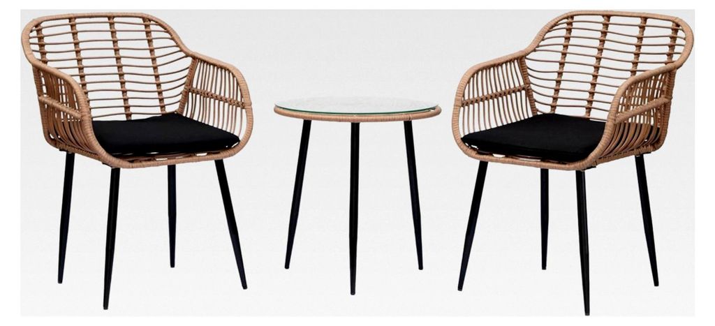 Balkonset mit 2 Stühlen und 1 Tisch, Gartenmöbelset, Ideal für kleine Balkone, Poly-Rattan, 2 Stühle mit Armlehnen (80x59x56 cm) und Tisch (53x...