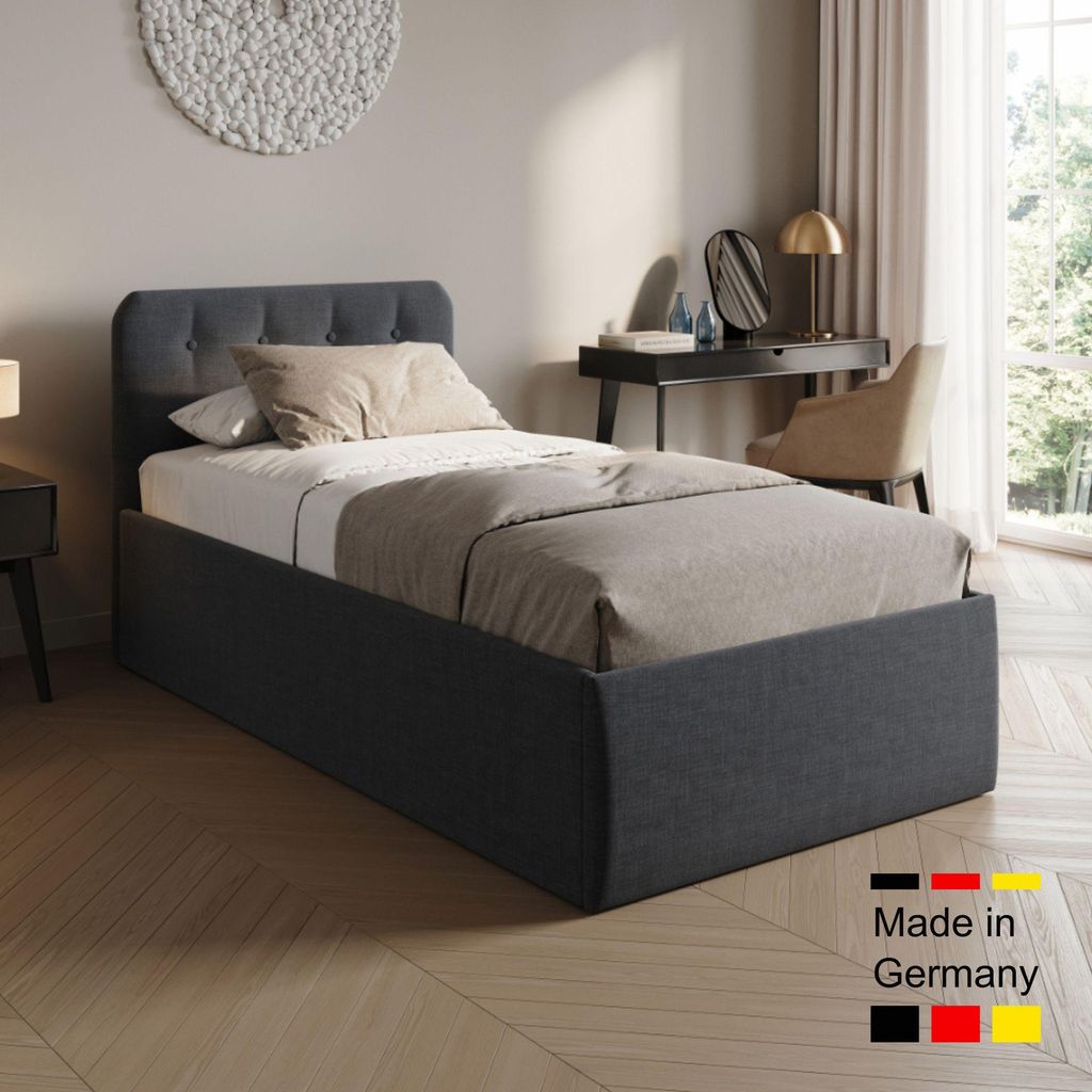 Home Collective Polsterbett 100x200 cm Doppelbett Bett mit verstellbarem Lattenrost & Bettkasten, Matratze Federkern H2, gepolstertes Kopfteil, Her...