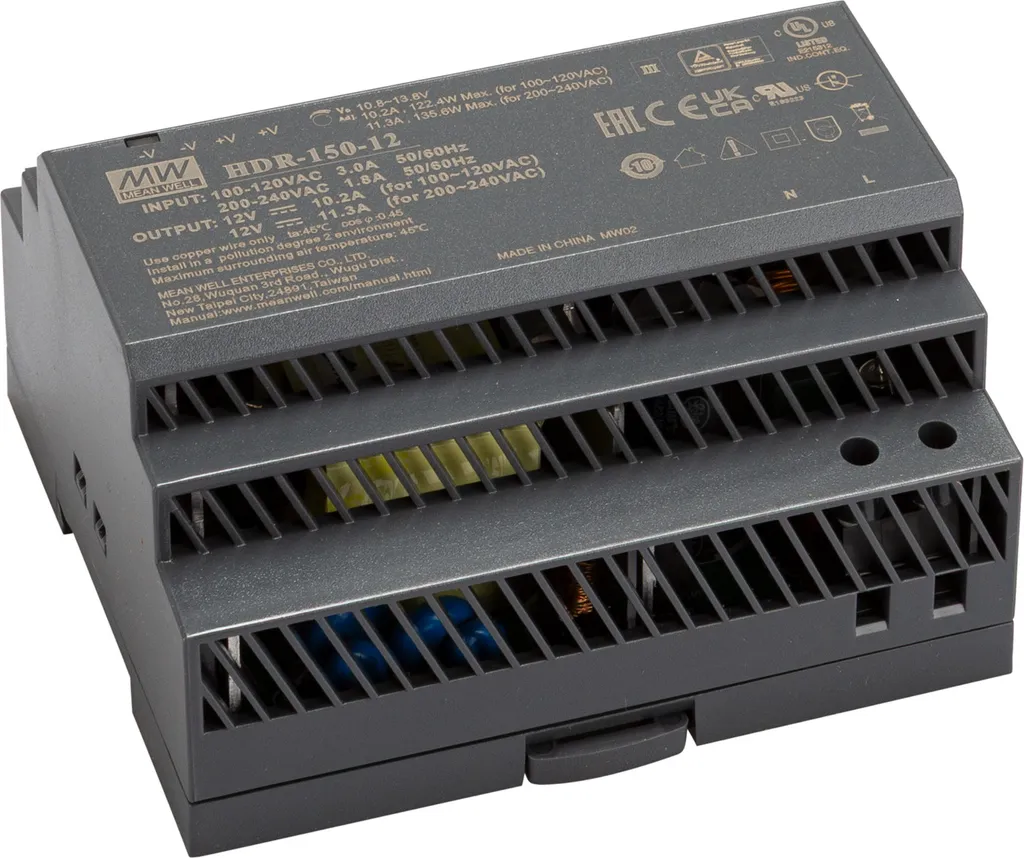 Alimentation 12V 150W MEAN WELL HDR-150-12 haute efficacité 6SU