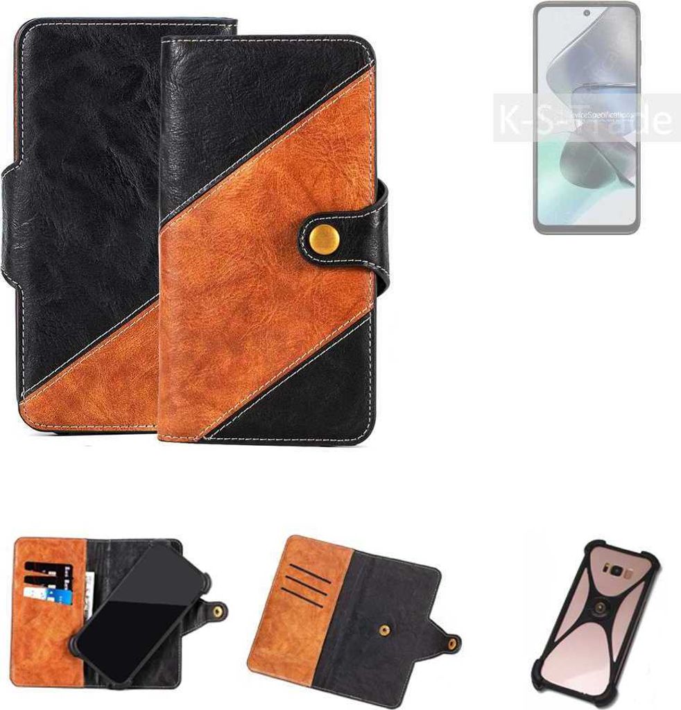 K-S-Trade Handyhülle Schutzhülle Bookstyle Case Wallet-Case kompatibel mit Motorola Moto G23 Handy Cover Bumper Klapphülle schwarz hellbraun 1x