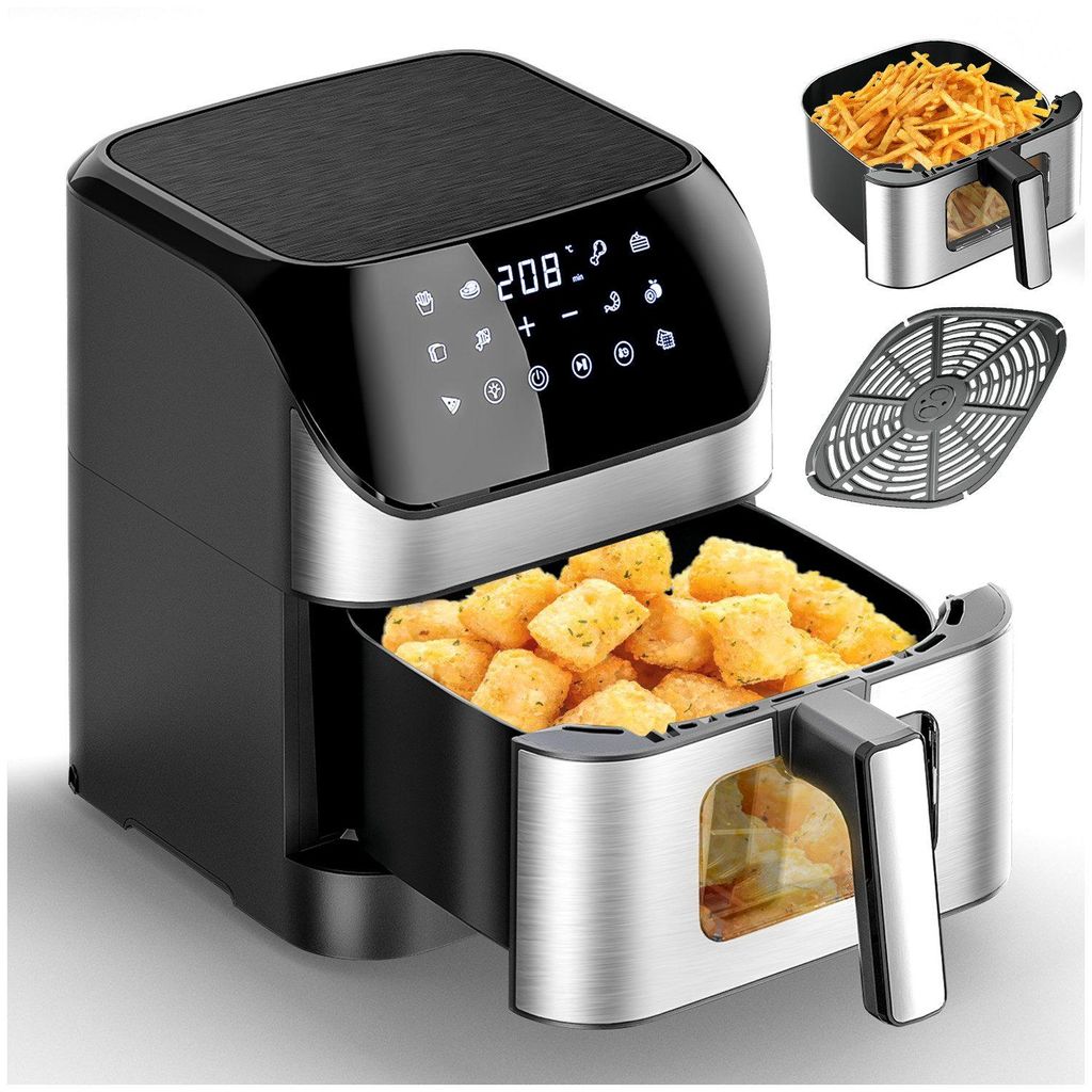 8L Digitale Heißluftfritteuse Airfryer, Friteuse Heissluft 1800 W Heissluftfriteuse mit Sichtfenster, 10 Programmen, ohne Öl und fettarmes Kochen
