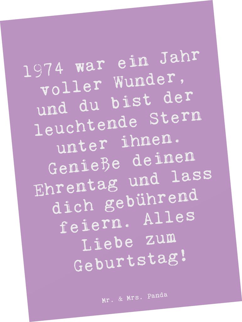 Mr. & Mrs. Panda Postkarte Spruch 1974 Geburtstag Stern - Lavendeltraum - Geschenk, Postkarten, Happy Birthday, Alter, Grußkarte, Ehrentag genieß...