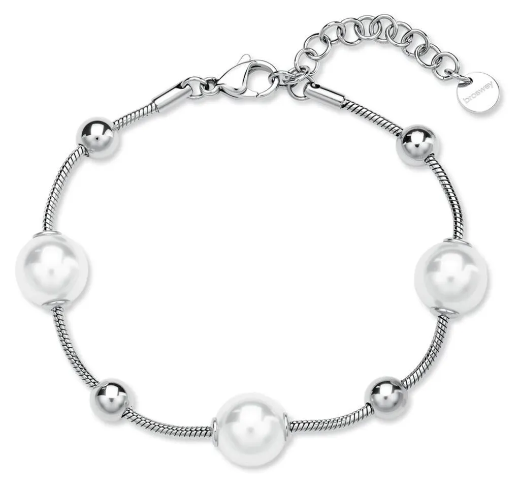 Bracelet acier femme orné de perles blanches nacrées et durables