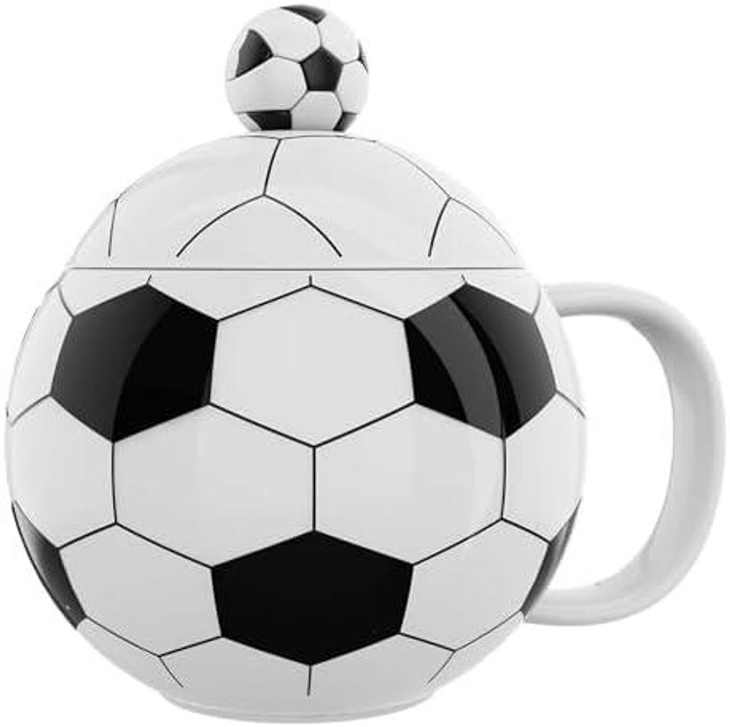 Lustige Fußball Kaffeetasse, Fussball Keramik Becher, Fußballform Cappuccino Tassen mit Deckel, Fußball Geschenke für Männer Fußballfan Jungs...