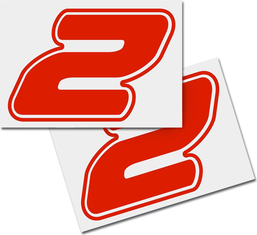 Startnummer Aufkleber 2er Set, Schrift Assen, # 2 rot